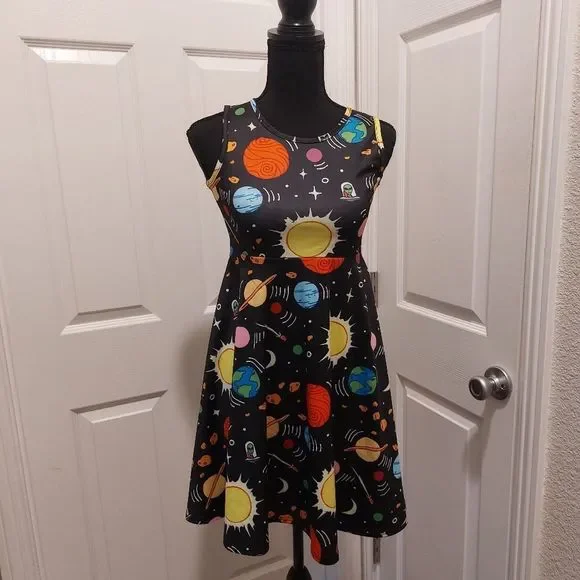 Funnycokid Girls Solar System Theme With Et. Sleeves Dress szXL - Picture 3 of 6